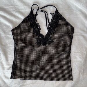 Express Beige and Black Lace Detail Top